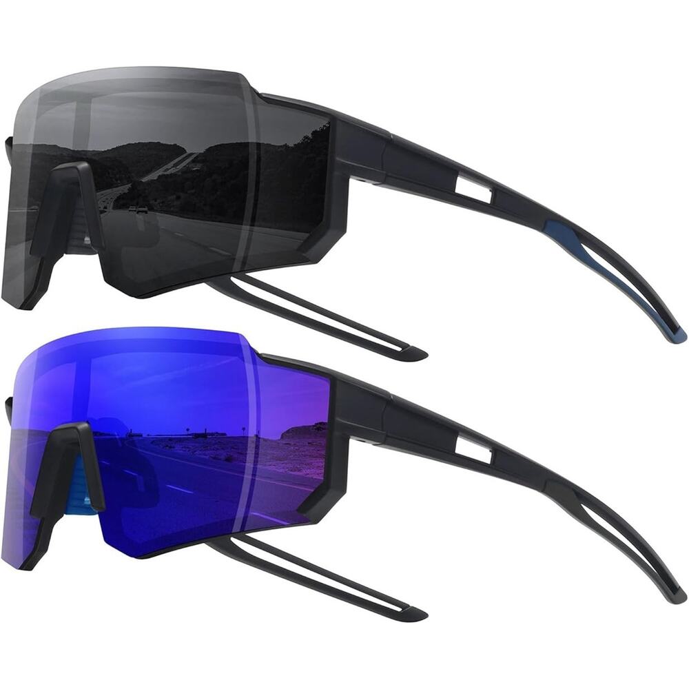 STORYCOAST Polarized Sports Sunglasses Men Women Driving 2 Pair BLK/Purple New